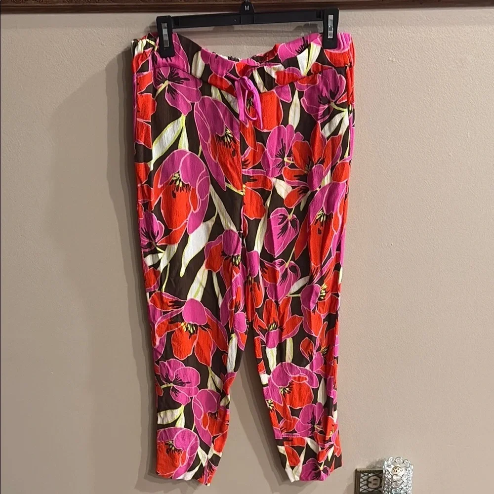 kate spade tropical Hutton lounge crop pants pull on style textured viscose 8